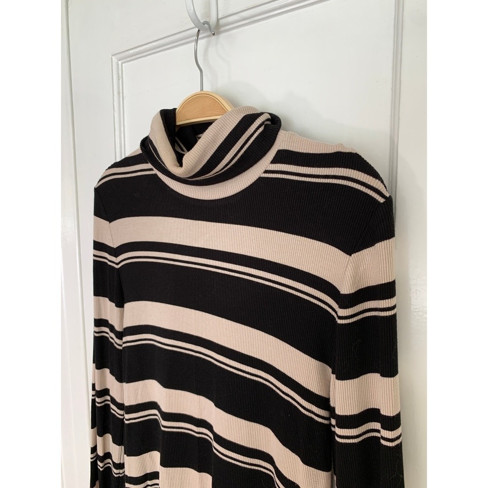 Sanctuary Essential Stripe Turtleneck Black Beige Striped Ribbed Knit / Size M - Picture 5 of 9